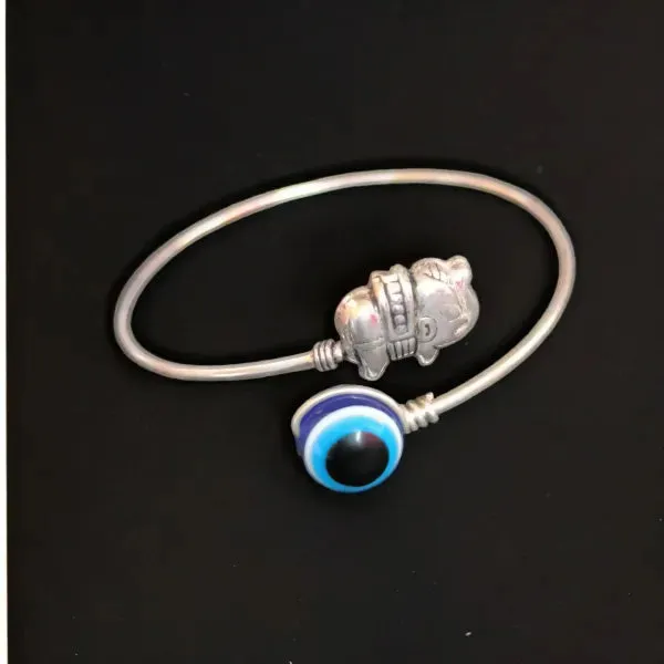 Evil Eye German Silver Kada Bracelet, Silver