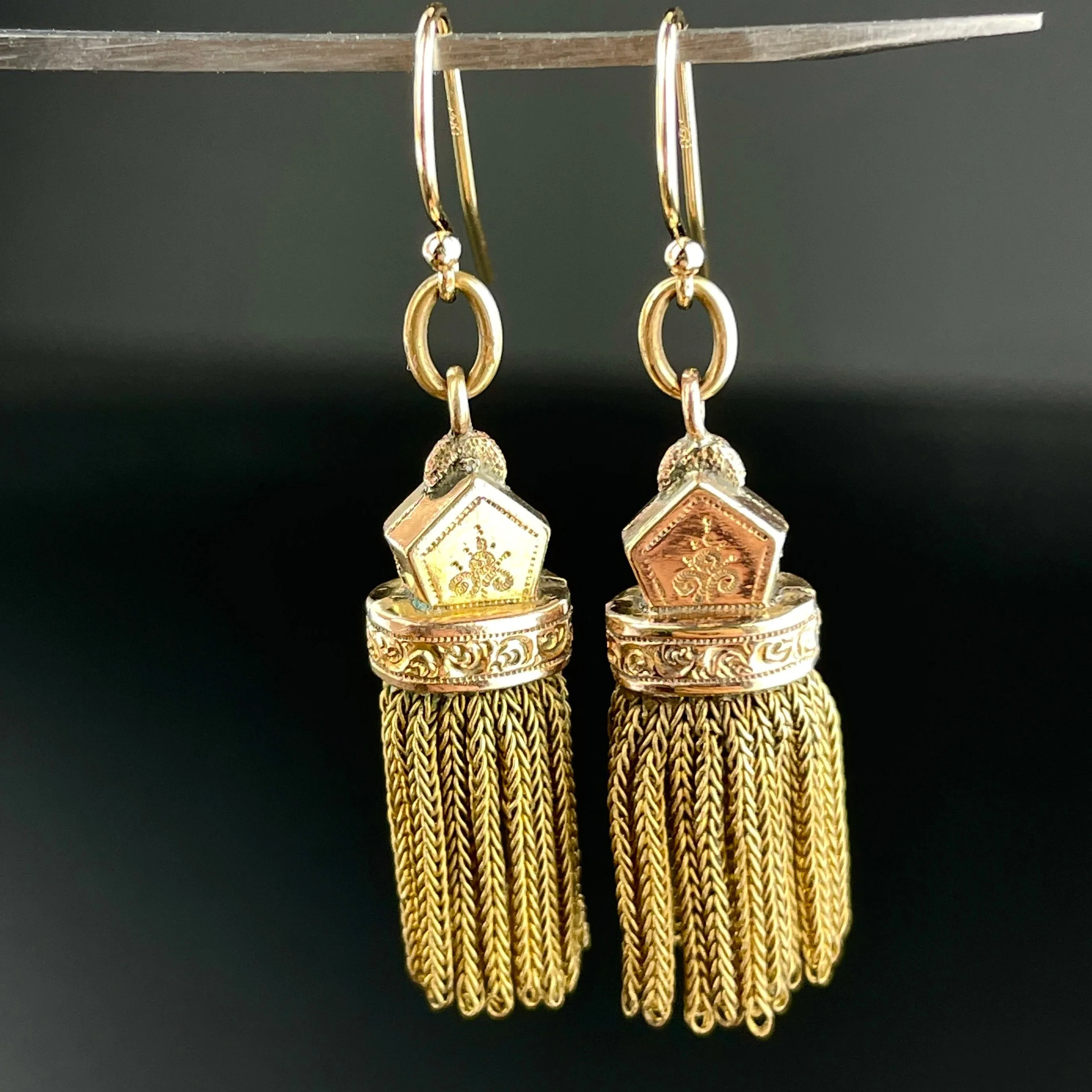 Final Payment Antique Albertina 14K Gold Watch Chain Tassel Fob Earrings