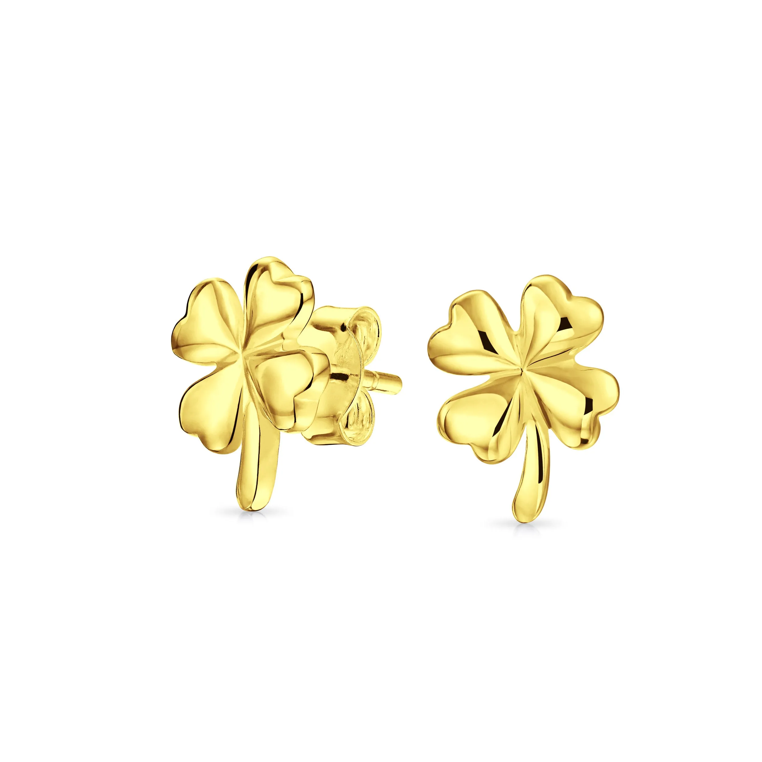 Flower Clover Charm Pendant Earrings Jewelry Set Gold-Plated Sterling Silver Necklace