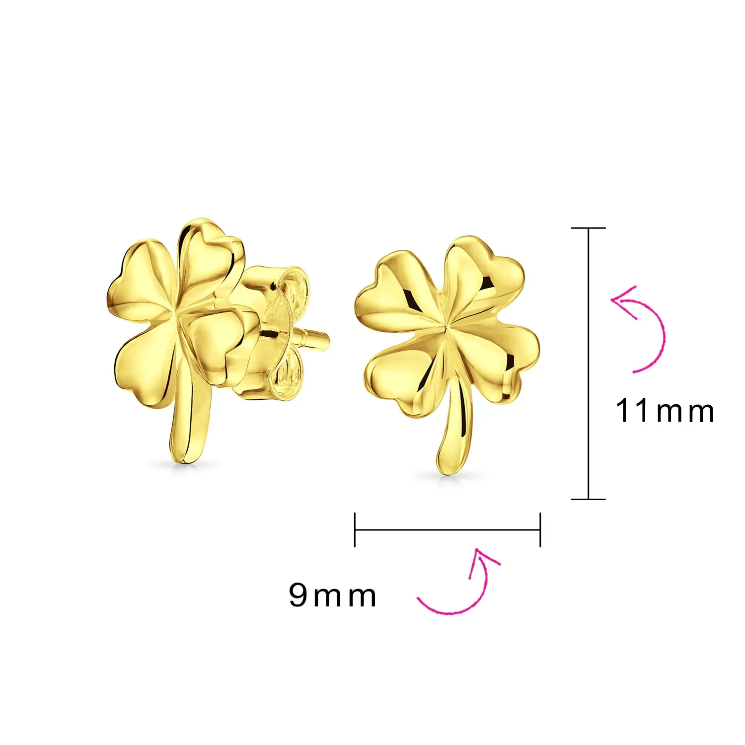 Flower Clover Charm Pendant Earrings Jewelry Set Gold-Plated Sterling Silver Necklace