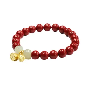 Fortune's Favor Sterling Silver Cinnabar and Hetian Jade Lotus Bracelet