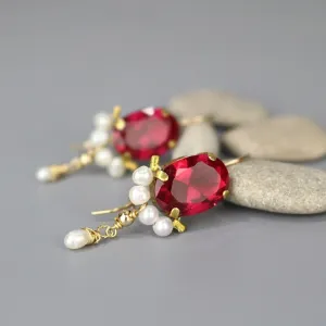 Fuchsia Oval Gemstone Earrings