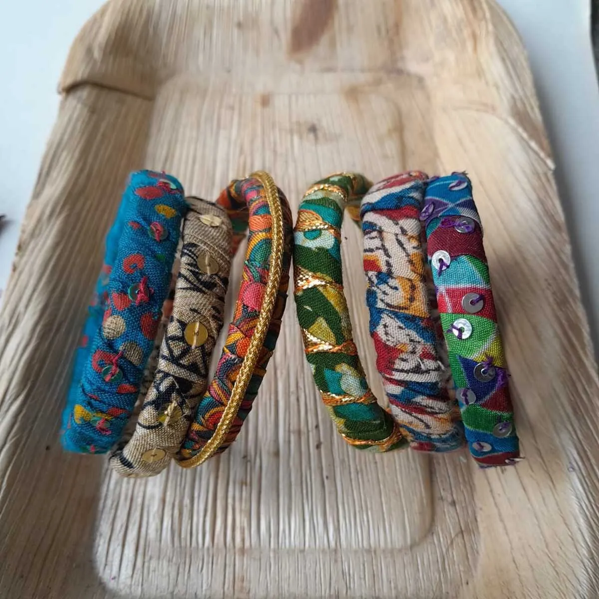 Fusion Upcycled Fabric Bangles- Set of 6