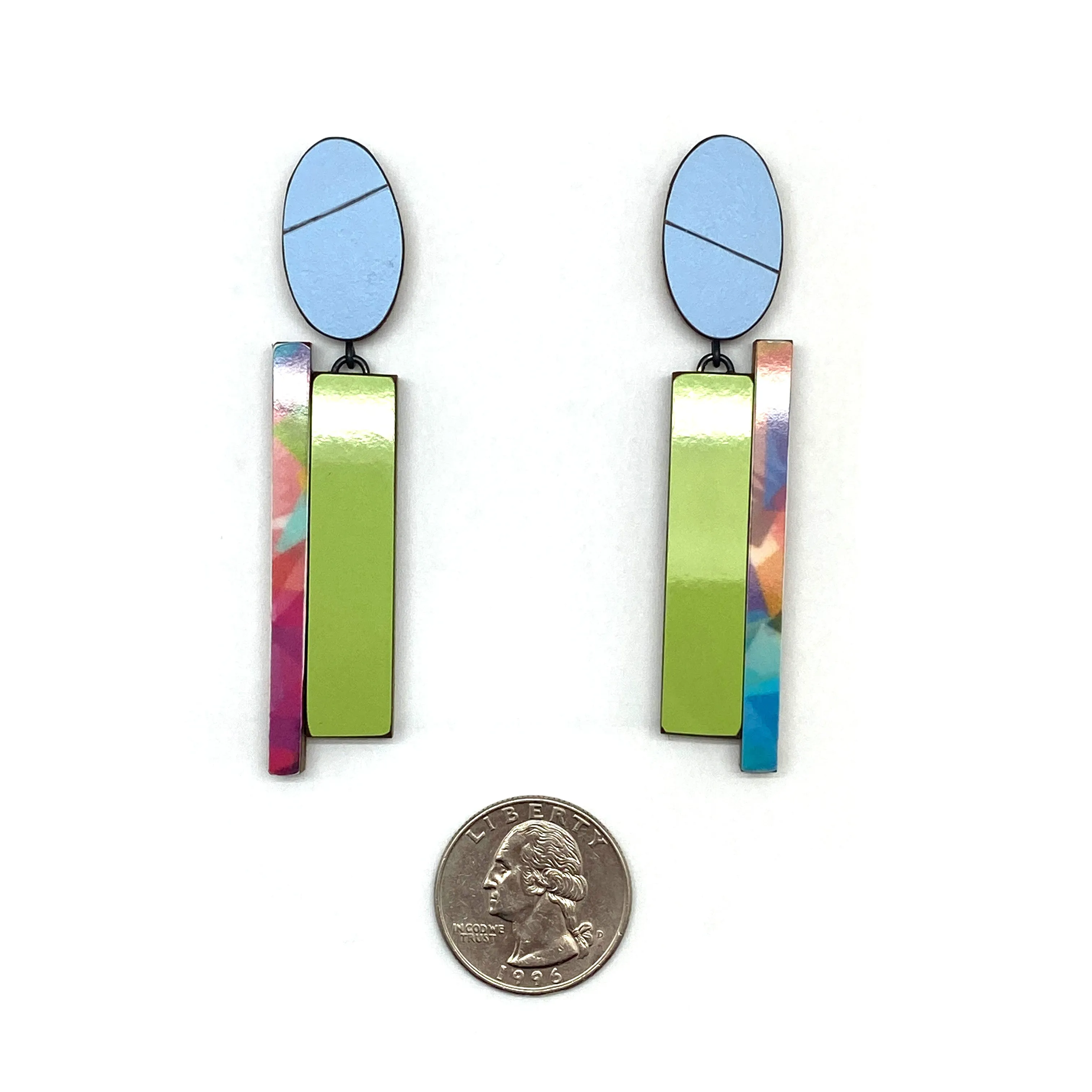 Geometric Earrings - Blue, Green, Multicolor