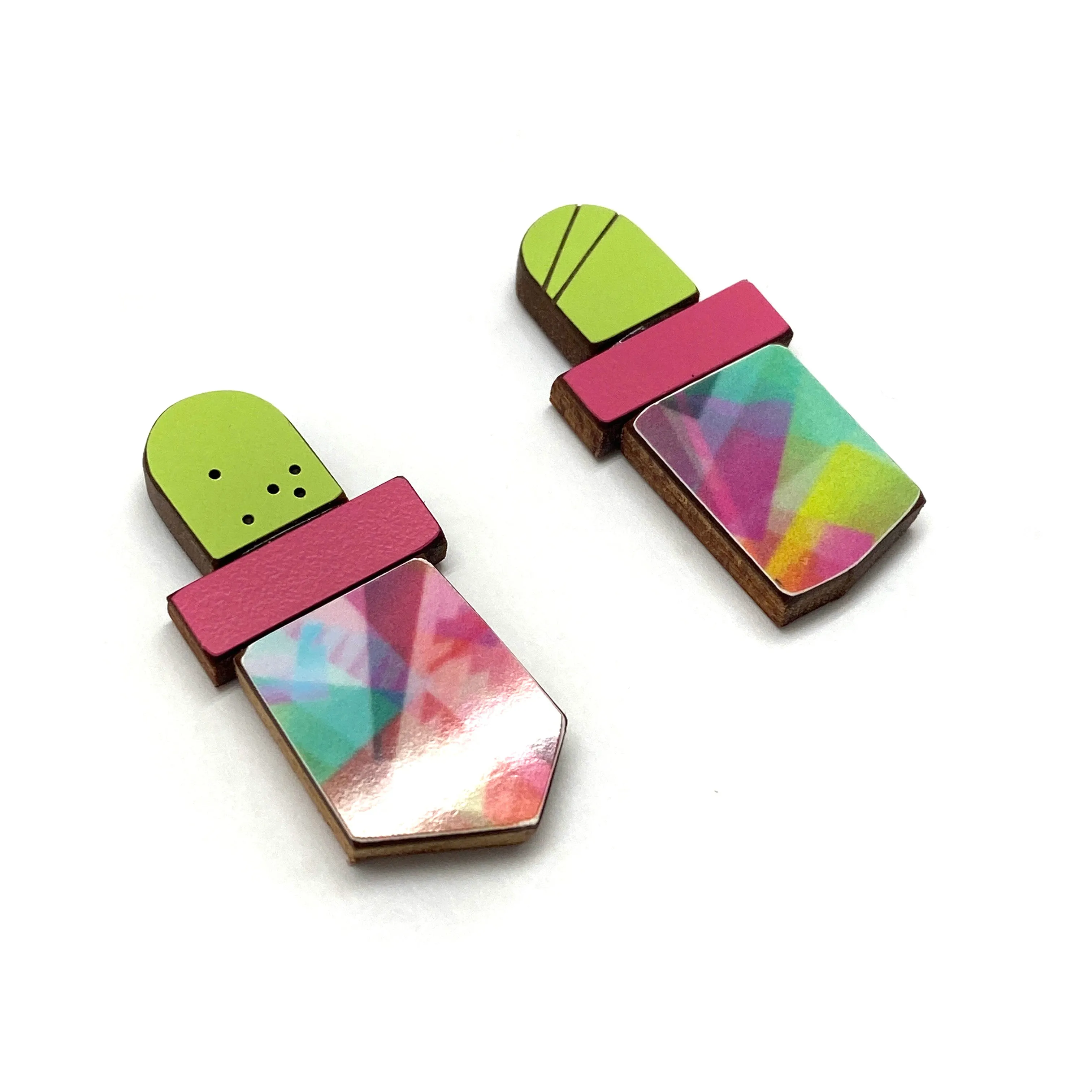 Geometric Earrings - Green, Fuchsia, Multicolor