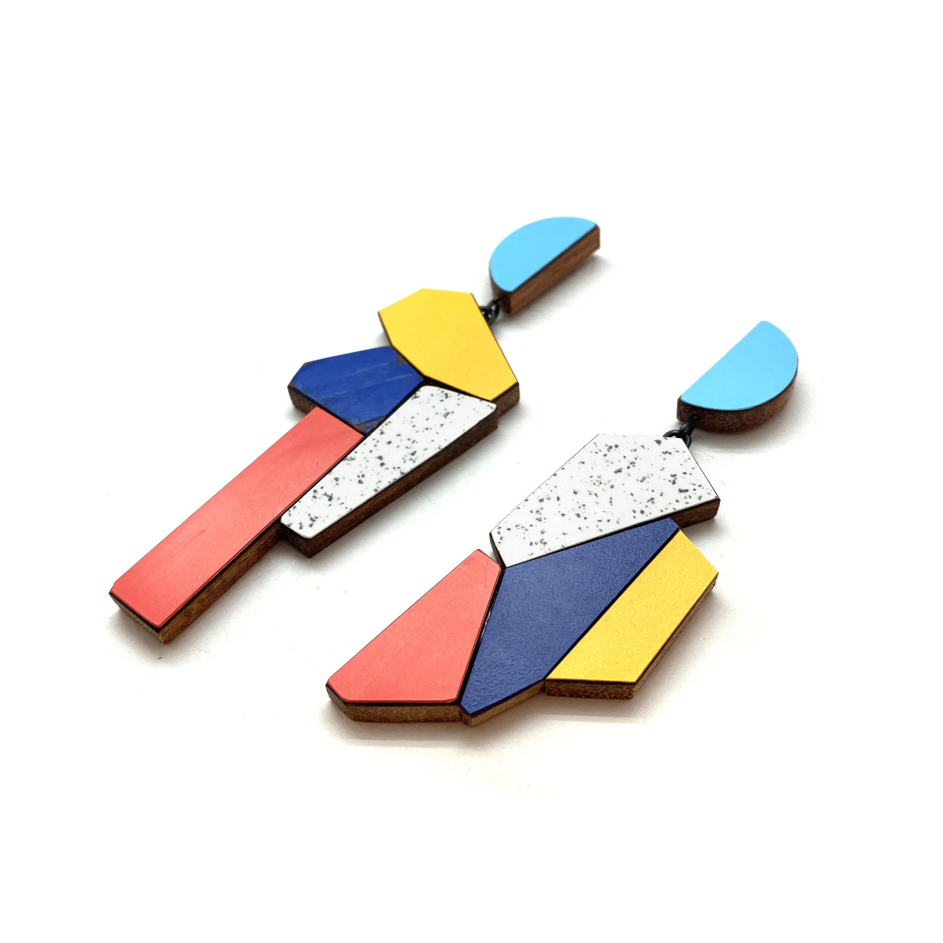 Geometric Earrings - Marbled Primary Colors