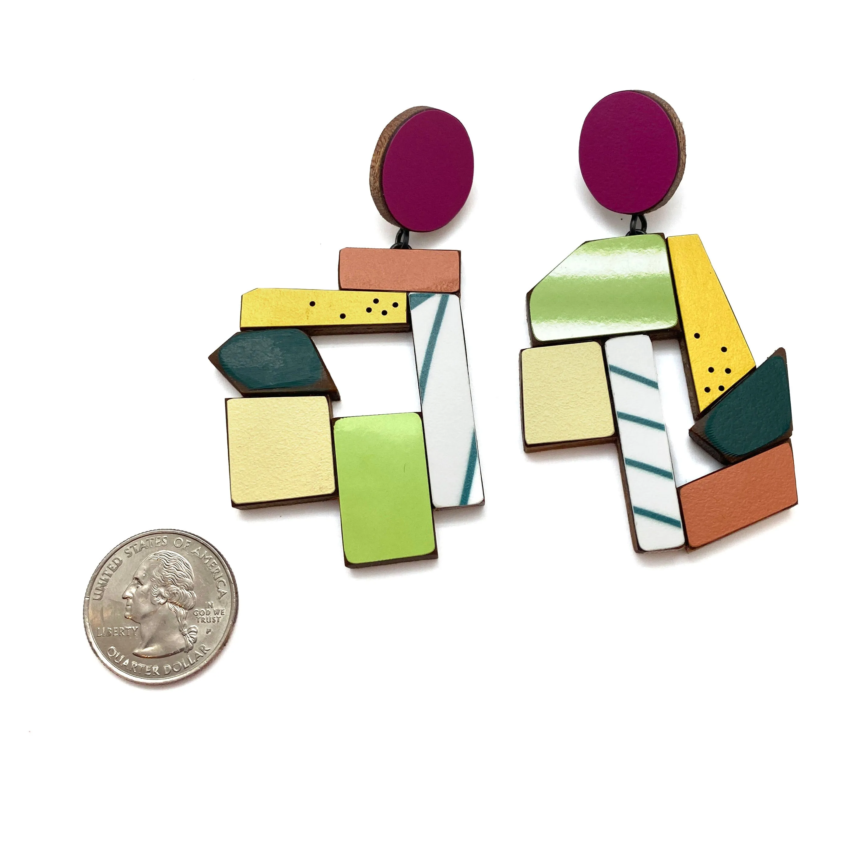 Geometric Earrings - Pink, Striped and Multicolored