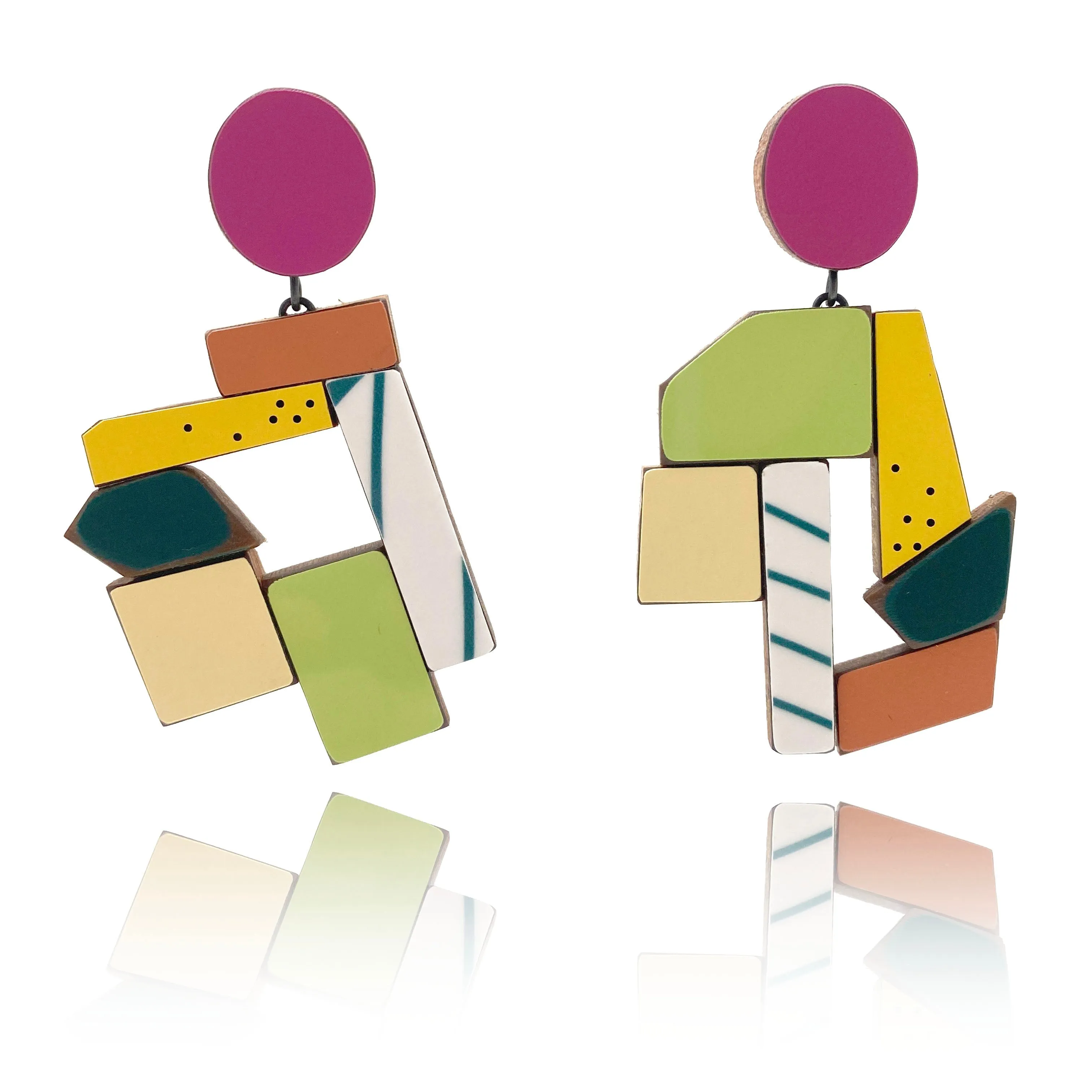 Geometric Earrings - Pink, Striped and Multicolored