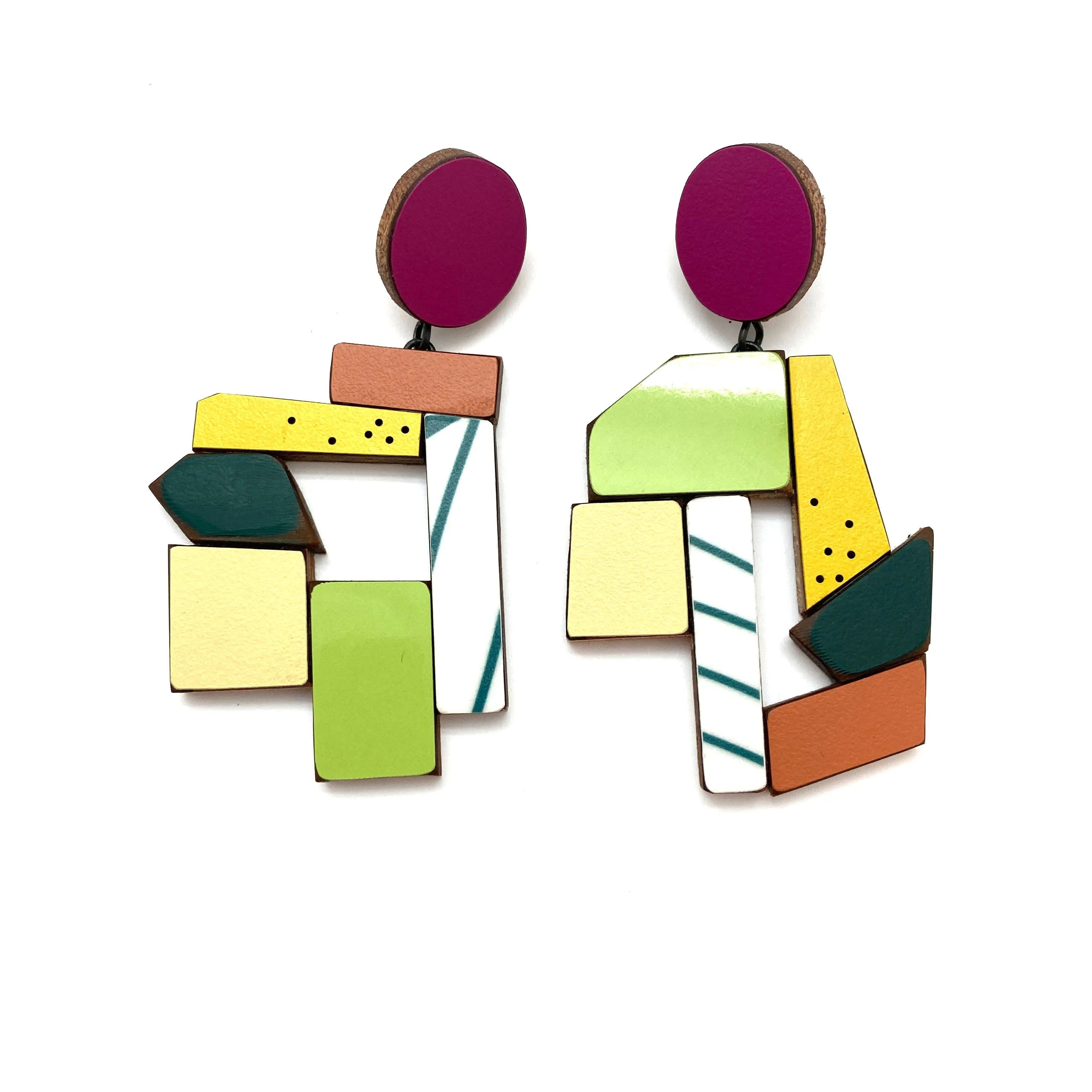 Geometric Earrings - Pink, Striped and Multicolored