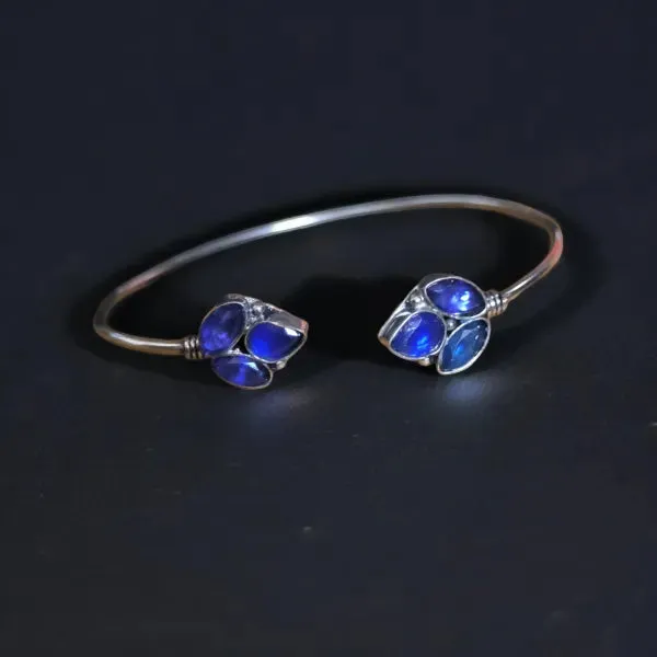 German Silver Stone Studded Kada Bracelet, Blue