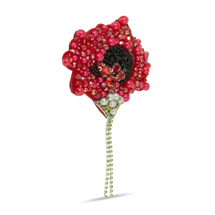 Glistening Beaded Poppy Brooch