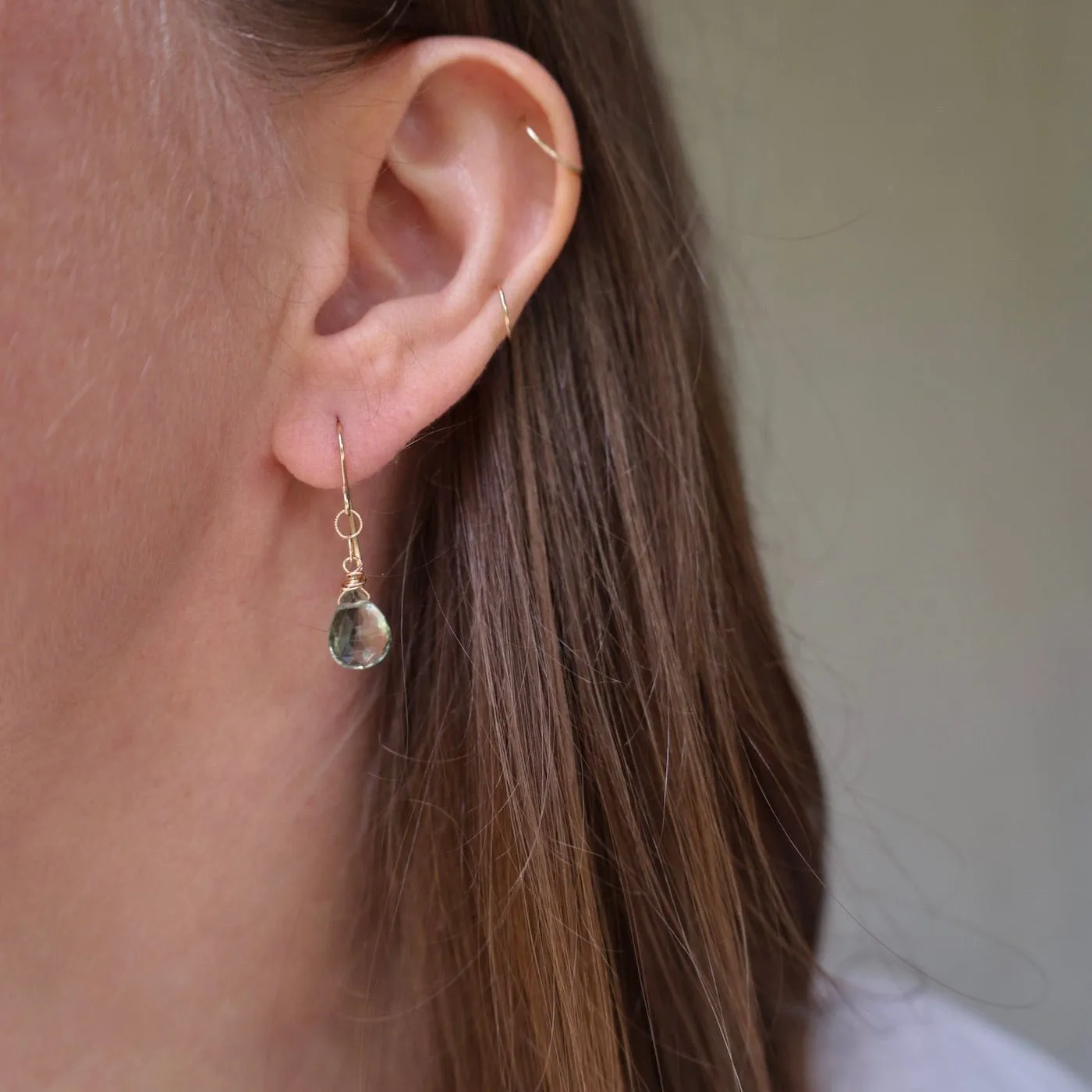 Gold Filled Green Amethyst Drops Earring