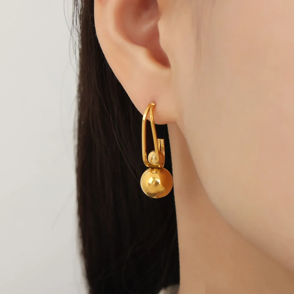 Golden Aura Titanium Earrings - Unique Design with Irregular Bead Pendant