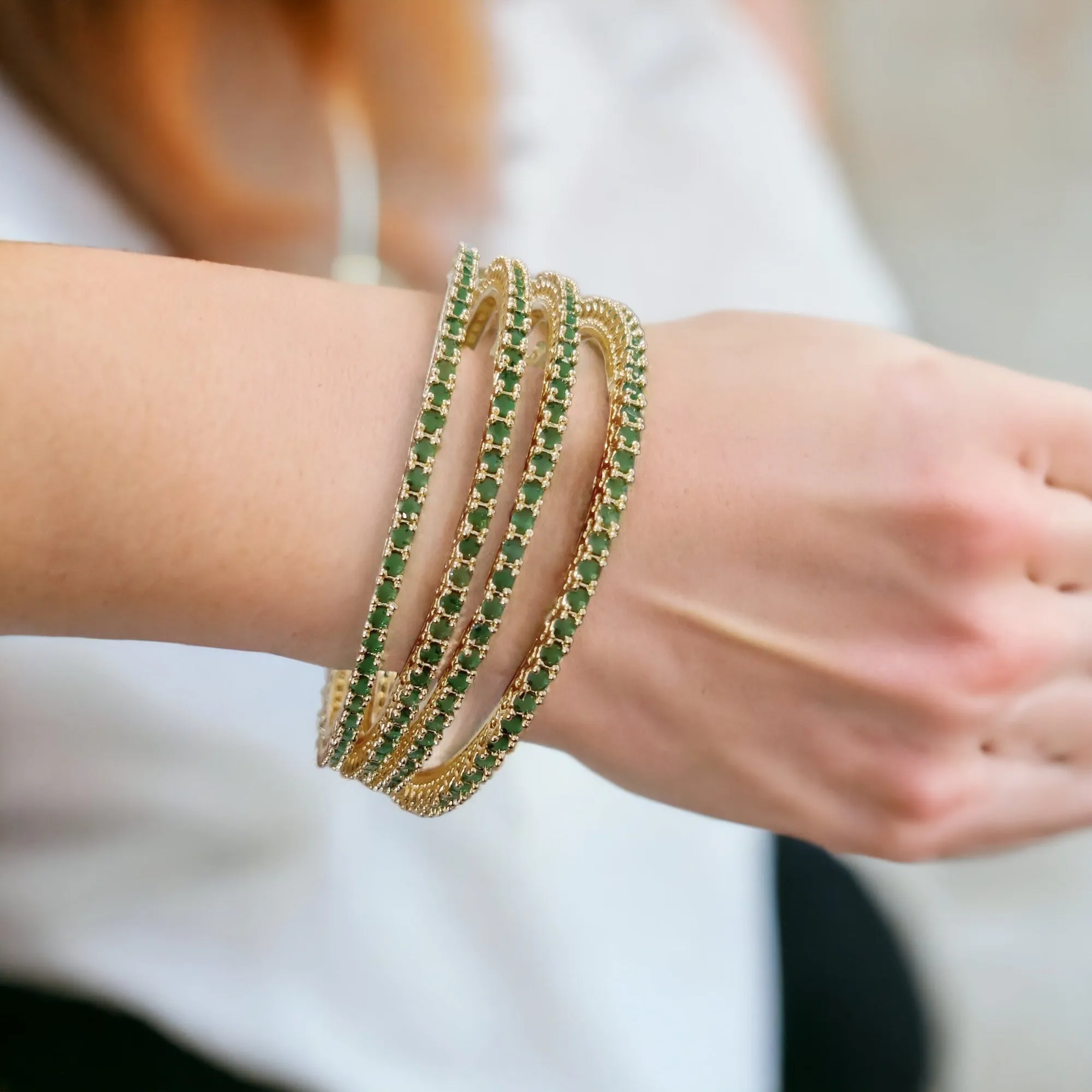 Golden Green Extravaganza Bangles Set (Pack of 4)