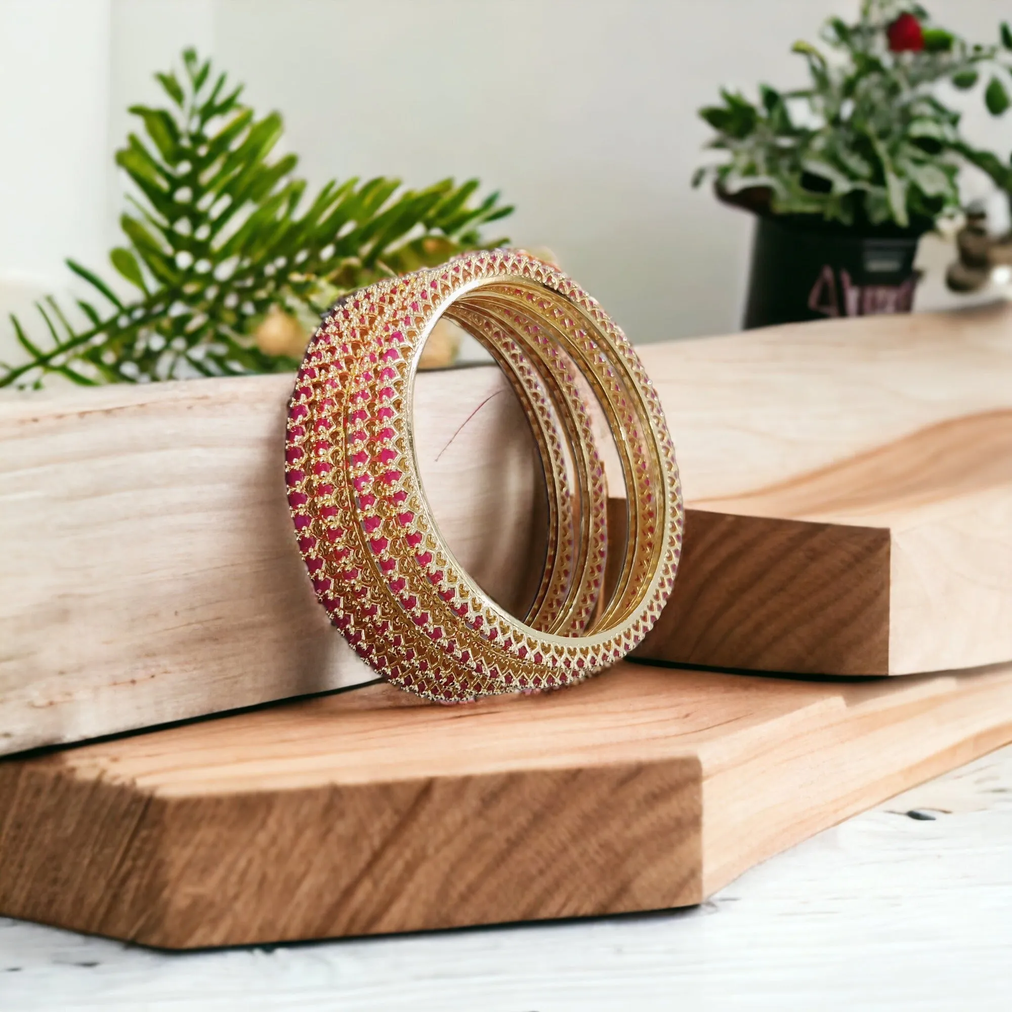 Golden Green Extravaganza Bangles Set (Pack of 4)