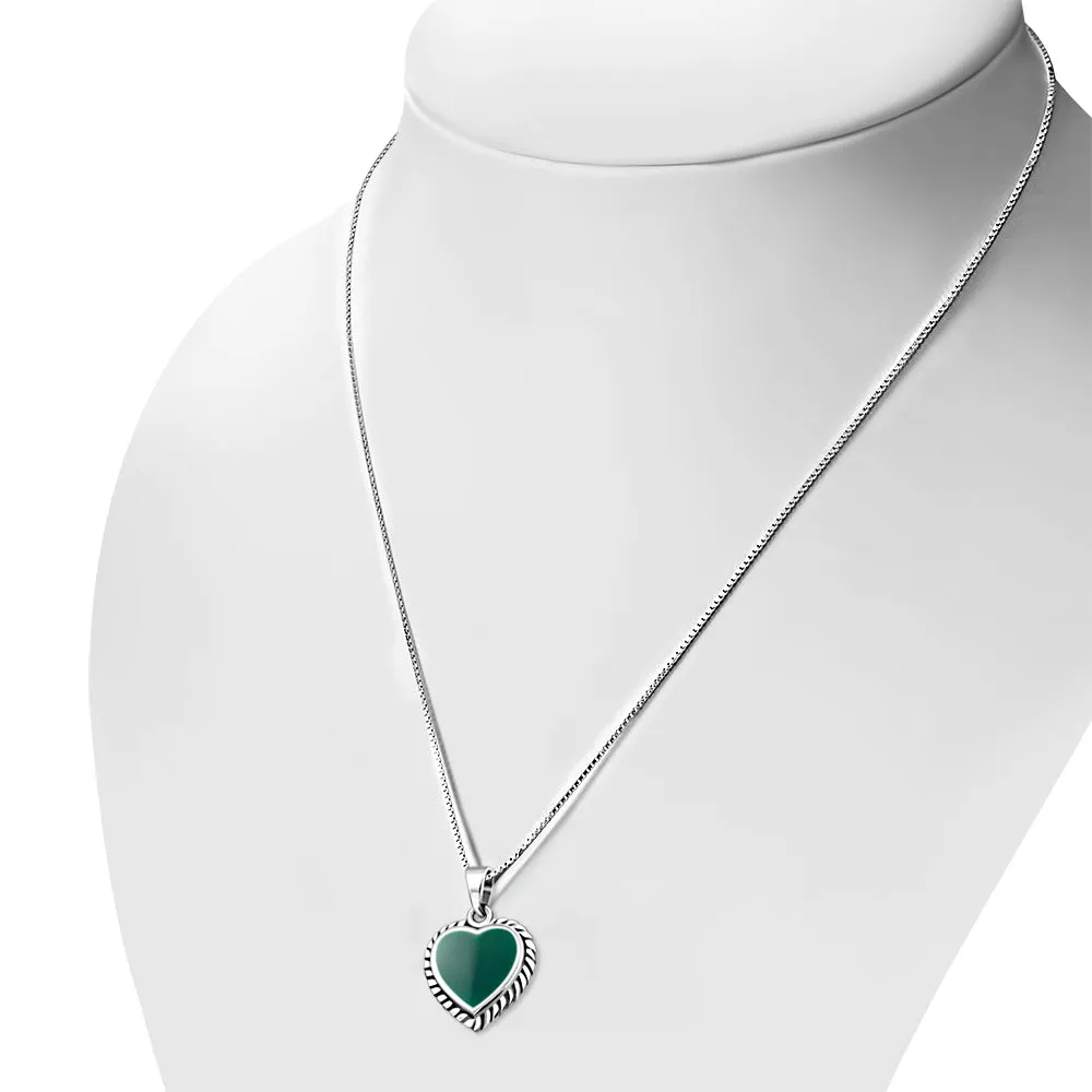 Green Agate Heart Ethnic Silver Pendant