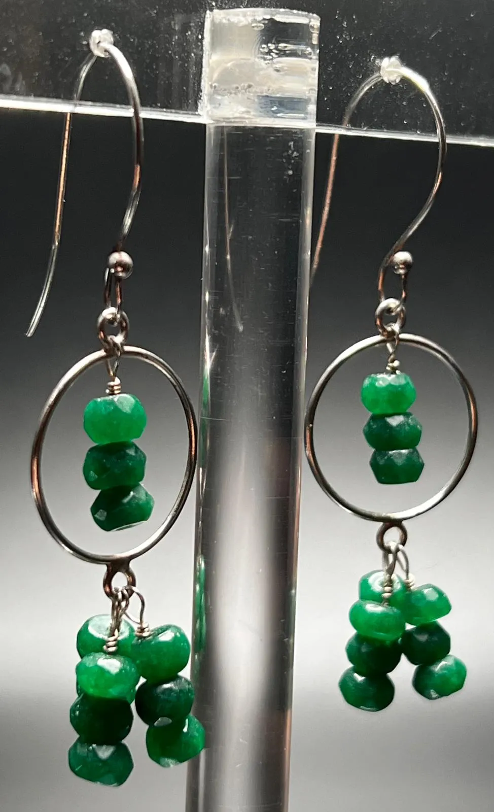 Green Onyx and Sterling Silver Hoop Earrings