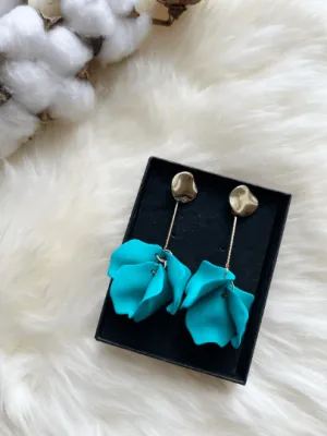 Green - Turquoise flower earrings | dangle petals baroque earrings | unique golden bar geometric floral earrings | bridal party wedding earrings