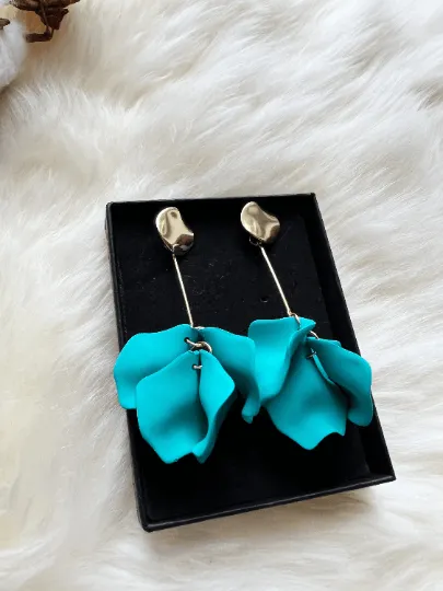 Green - Turquoise flower earrings | dangle petals baroque earrings | unique golden bar geometric floral earrings | bridal party wedding earrings