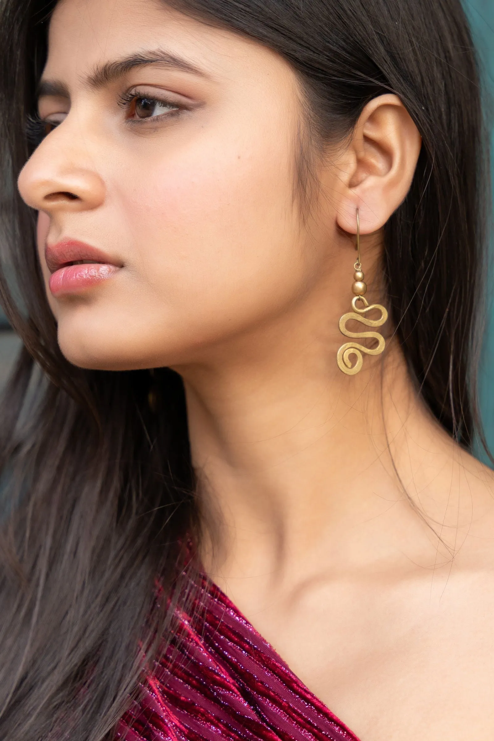 Handmade Dokra Brass Snake Spiral Earrings – Unique Artisan Design for Elegant Style