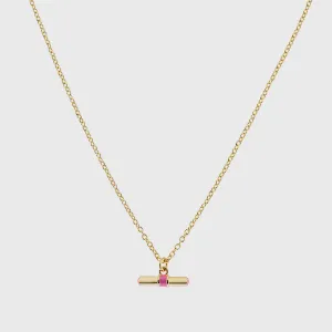 Havana Gold and Flamingo Pink Enamel T-Bar Necklace