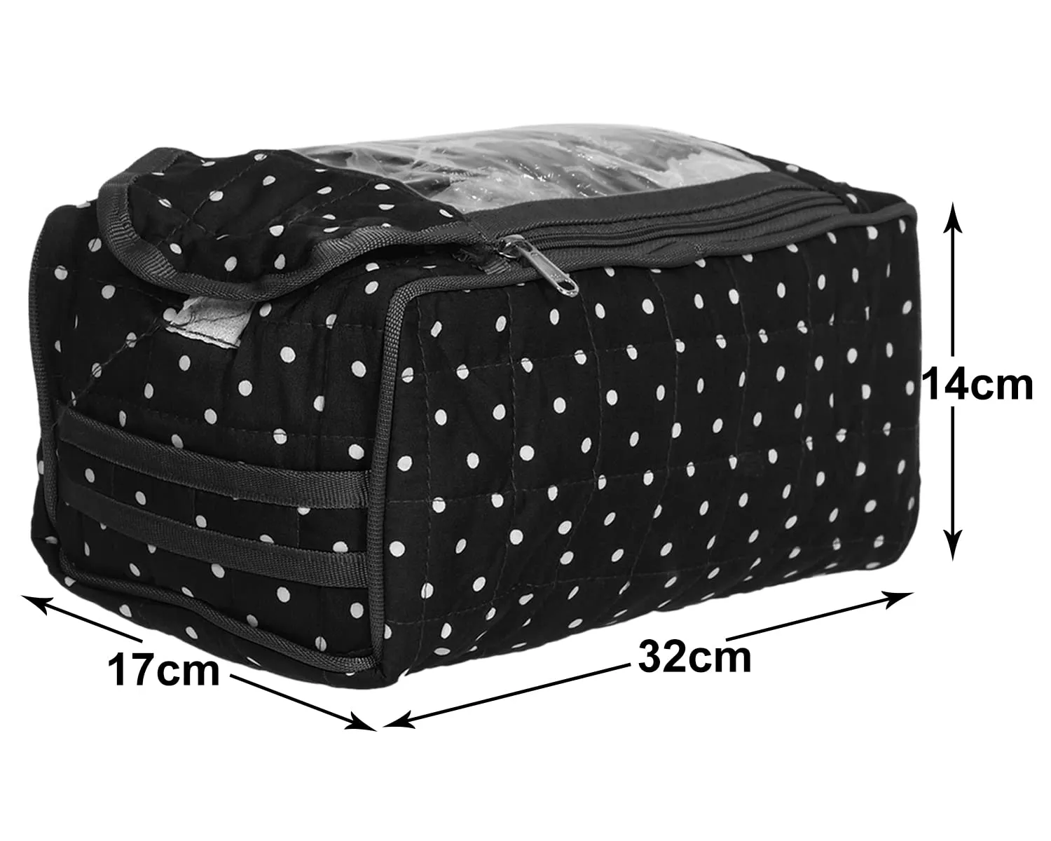 Heart Home Cotton Dot Print Jewellery Organizer For Bangles, Small Jewellery & Cosmetic (Black) 54HH4072.