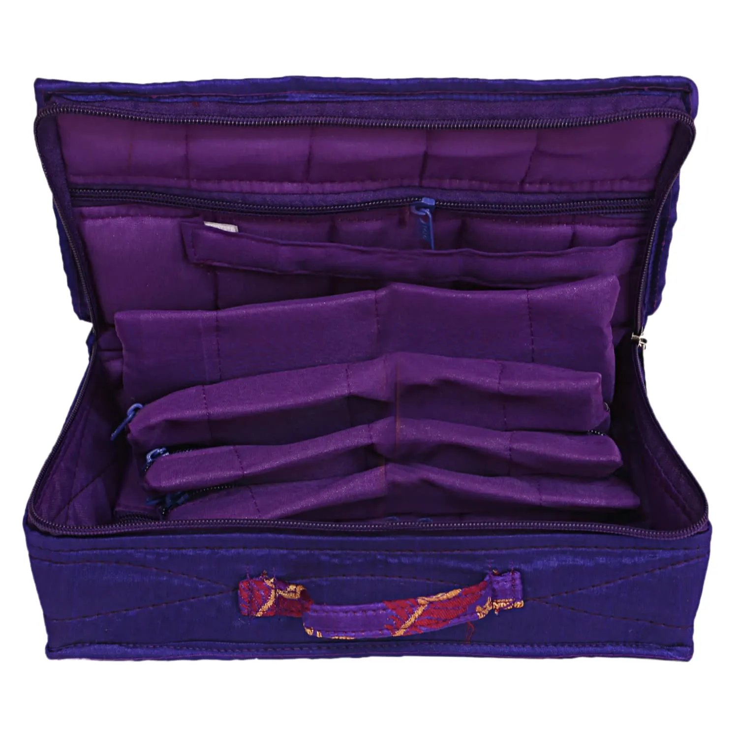 Heart Home Feather Print Satin Jewellery Organizer For Small Jewellery With 4 Pouches Pack Of 2 (Pink and Purple) 54HH4064.