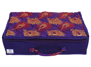 Heart Home Feather Print Satin Jewellery Organizer For Small Jewellery With 4 Pouches (Purple) 54HH4060.