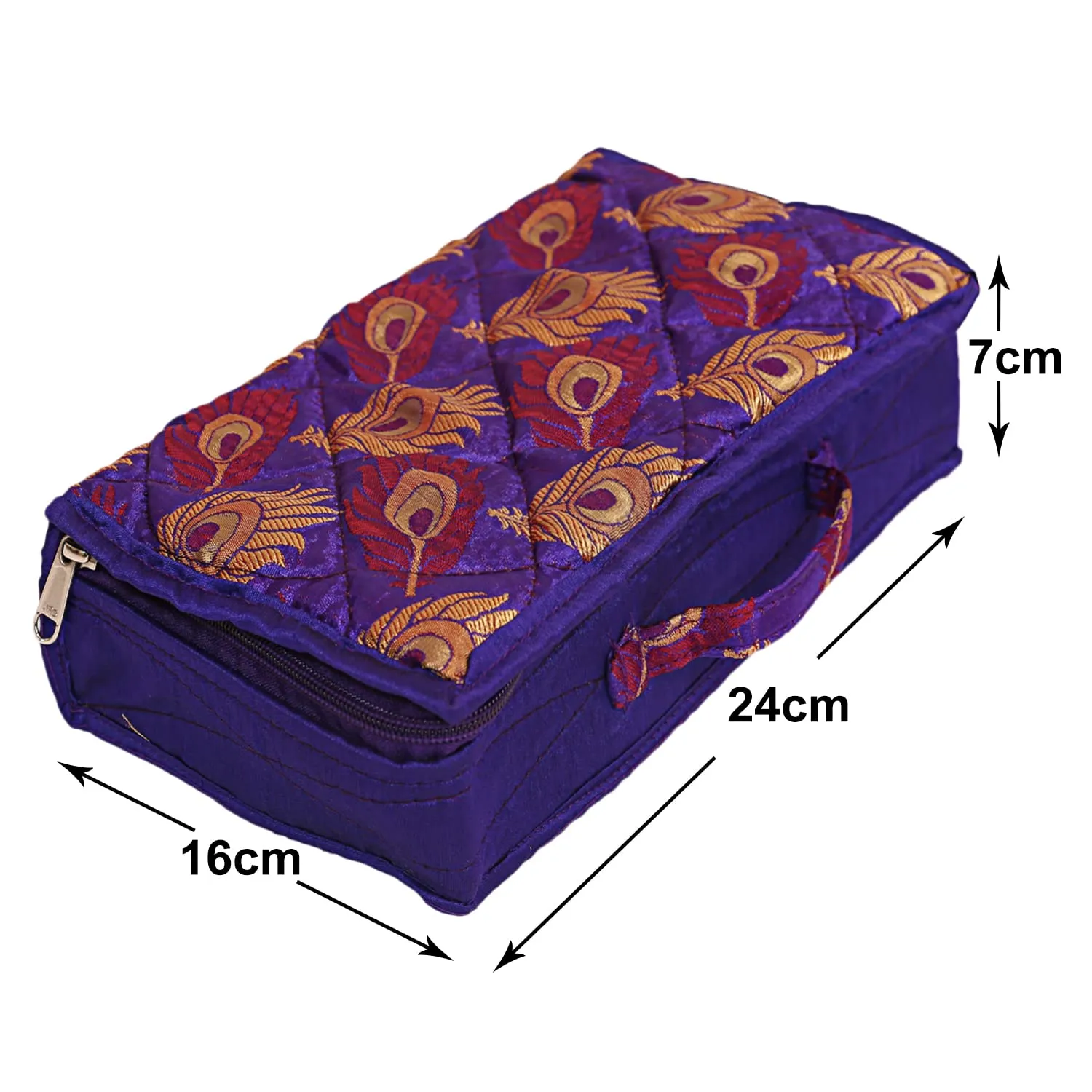 Heart Home Feather Print Satin Jewellery Organizer For Small Jewellery With 4 Pouches (Purple) 54HH4060.