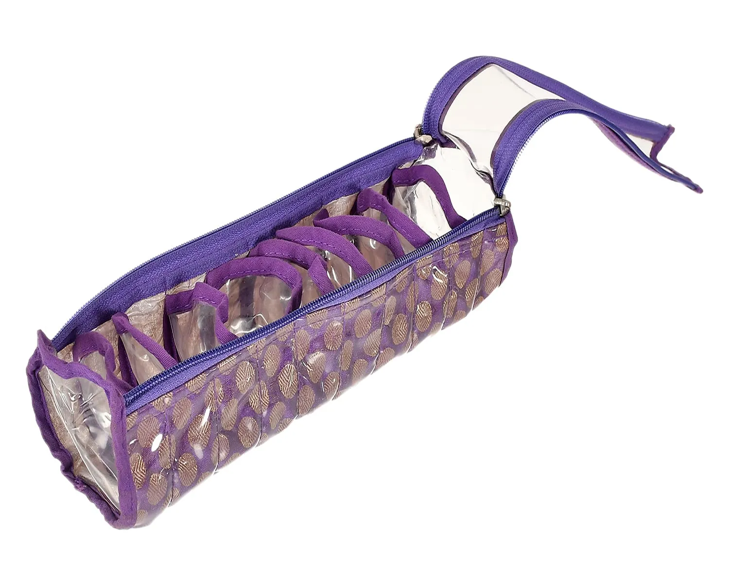 Heart Home Multipurpose Dot Printed Laminated PVC Bangle Organizer With 2 Way Zipper & 10 Comparment (Purple)-50HH0775