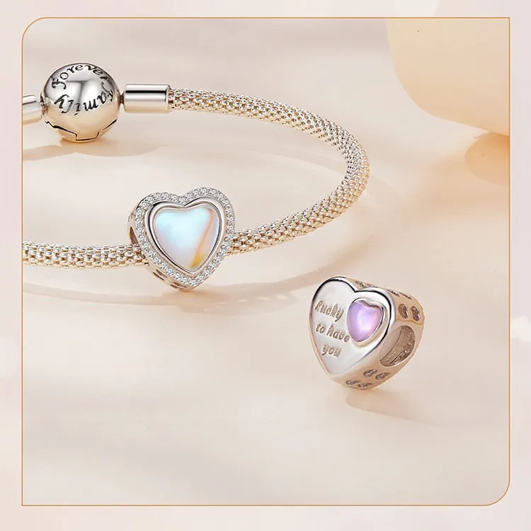 Heart-shaped Transparent Glass with Zircon Love Bead