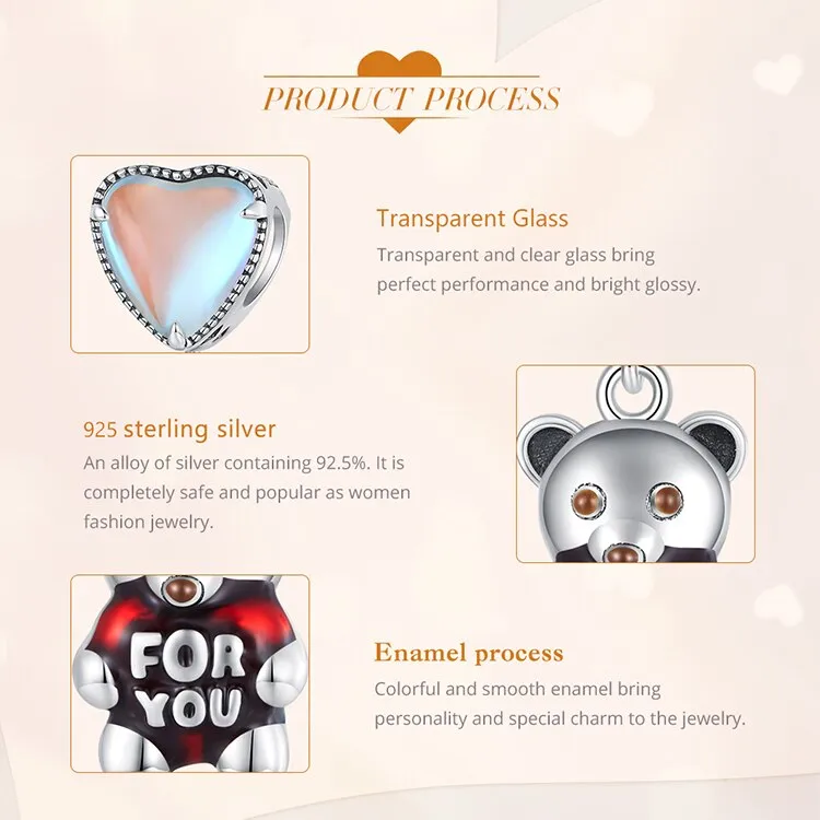 Heart-shaped Transparent Glass with Zircon Love Bead