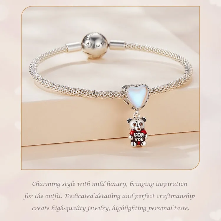 Heart-shaped with Bear Transparent Glass Charm