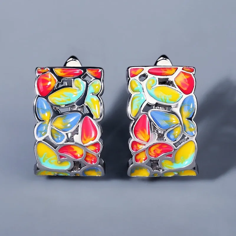 Hollow Colorful Butterfly Enamel Hoop Earrings for Women in 925 Sterling Silver