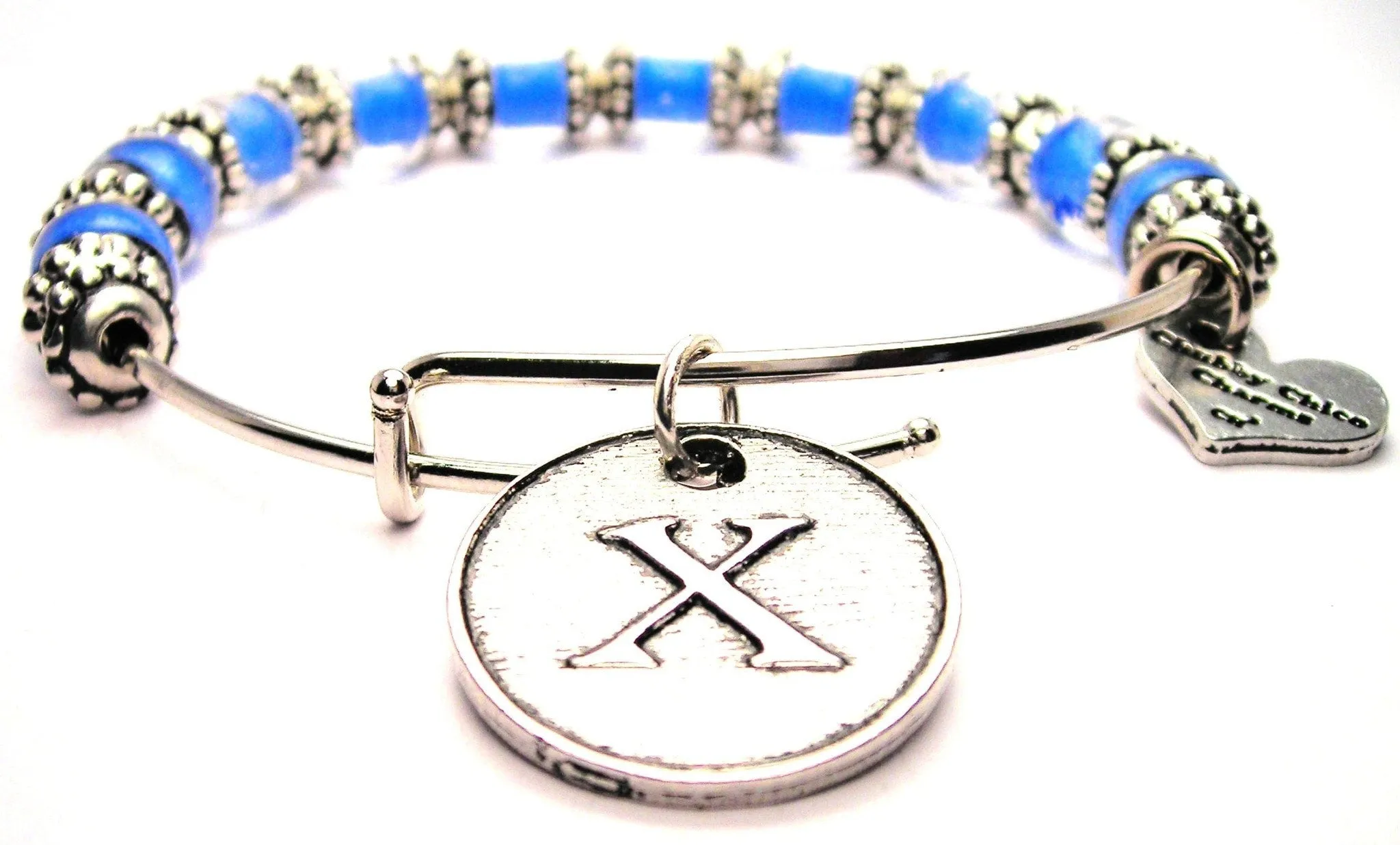 Initial X Circle 9mm Glass Beaded Single Bracelet