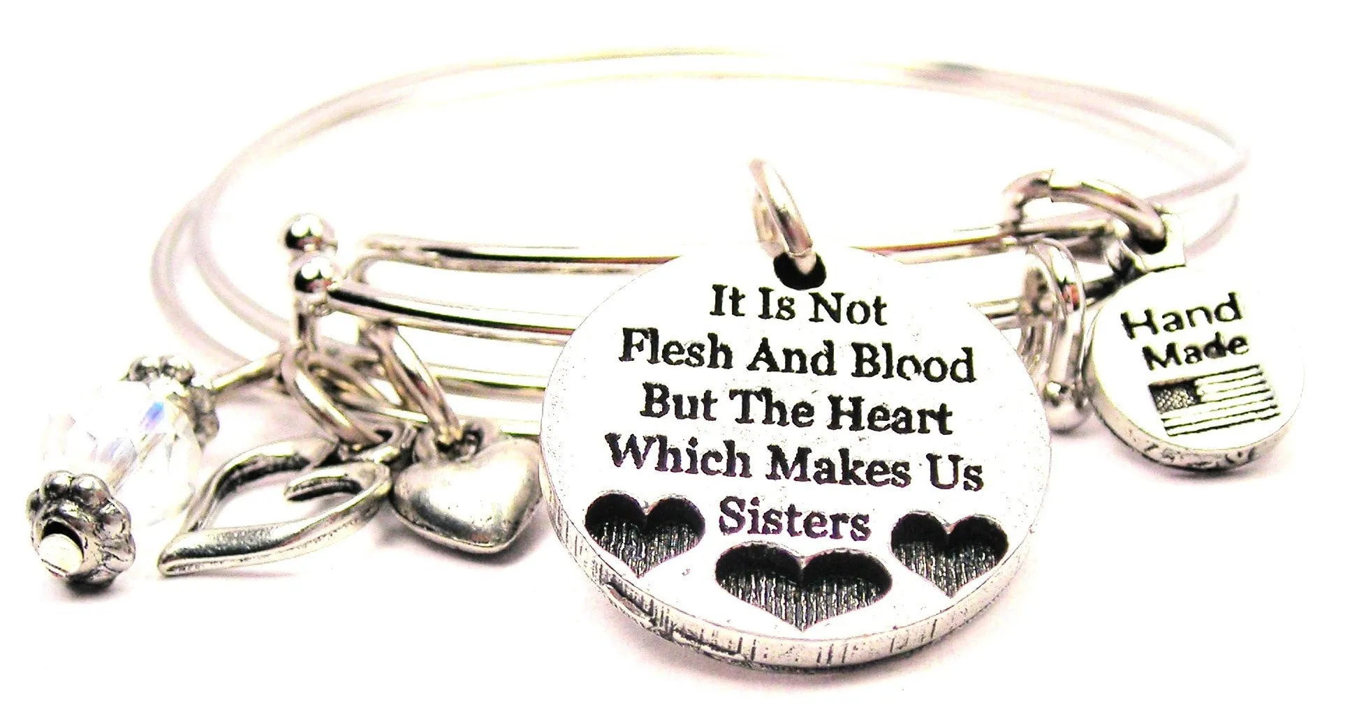 It Is Not The Flesh And Blood But The Heart Which Makes Us Sisters Expandable Bangle Bracelet Set