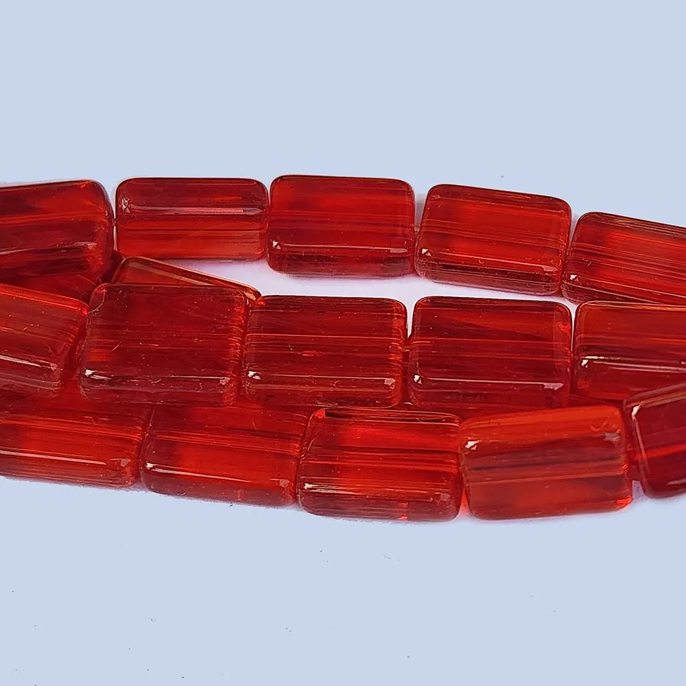 Jewelry Making Crystal Fire polished imported Glass beads Flat Cube Shape Red Color Transparent 9x12mm Size Approximately  30 Beads in a string