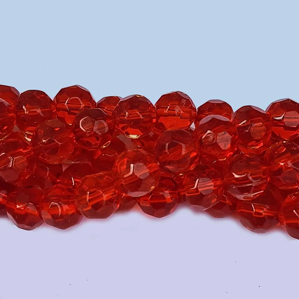 Jewelry Making Crystal Fire polished imported Glass beads Round Faceted Shape Red Color Transparent 8mm Size Approximately  42 Beads in a string