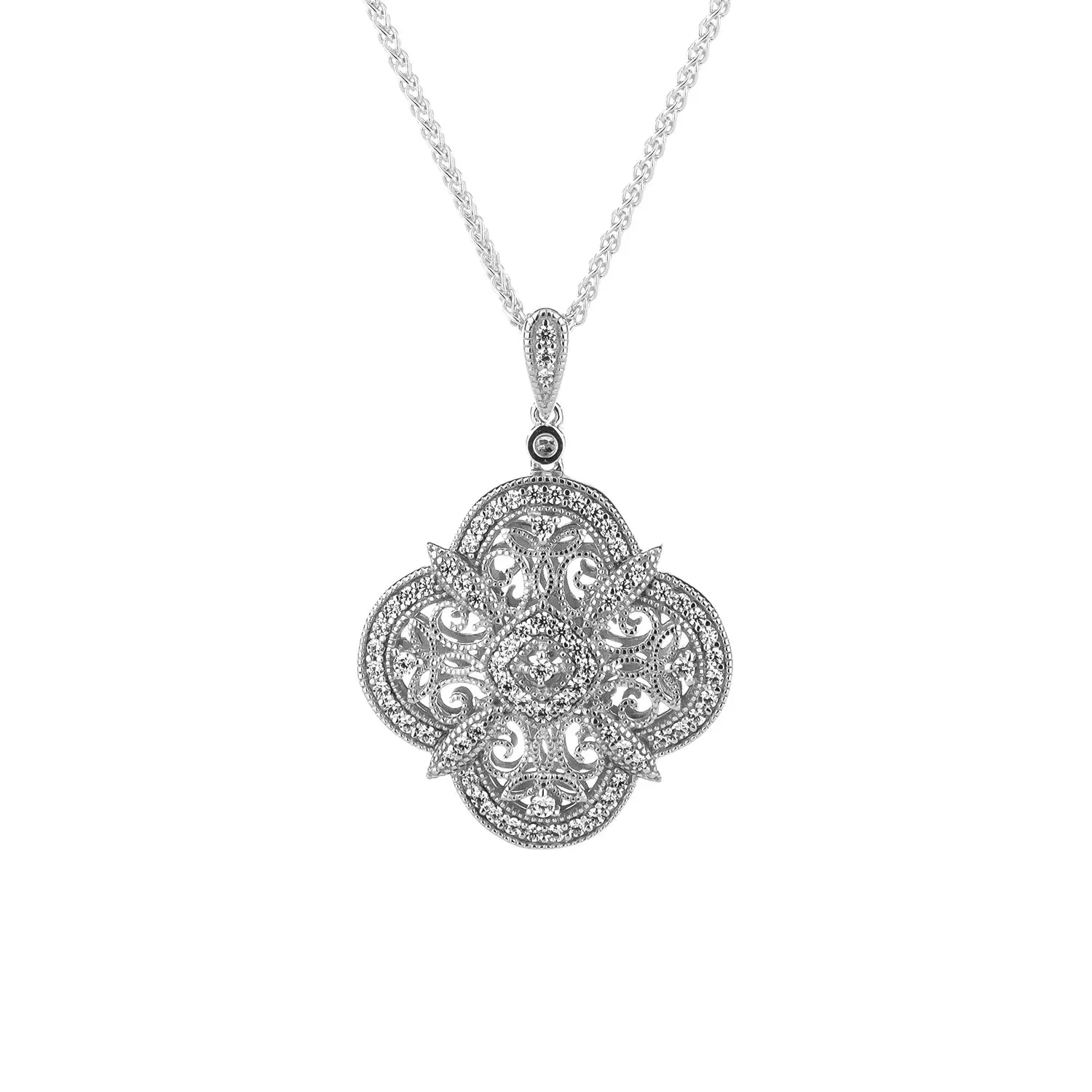 Keith Jack Sterling Silver Rhodium   CZ Night & Day Scalloped Pendant