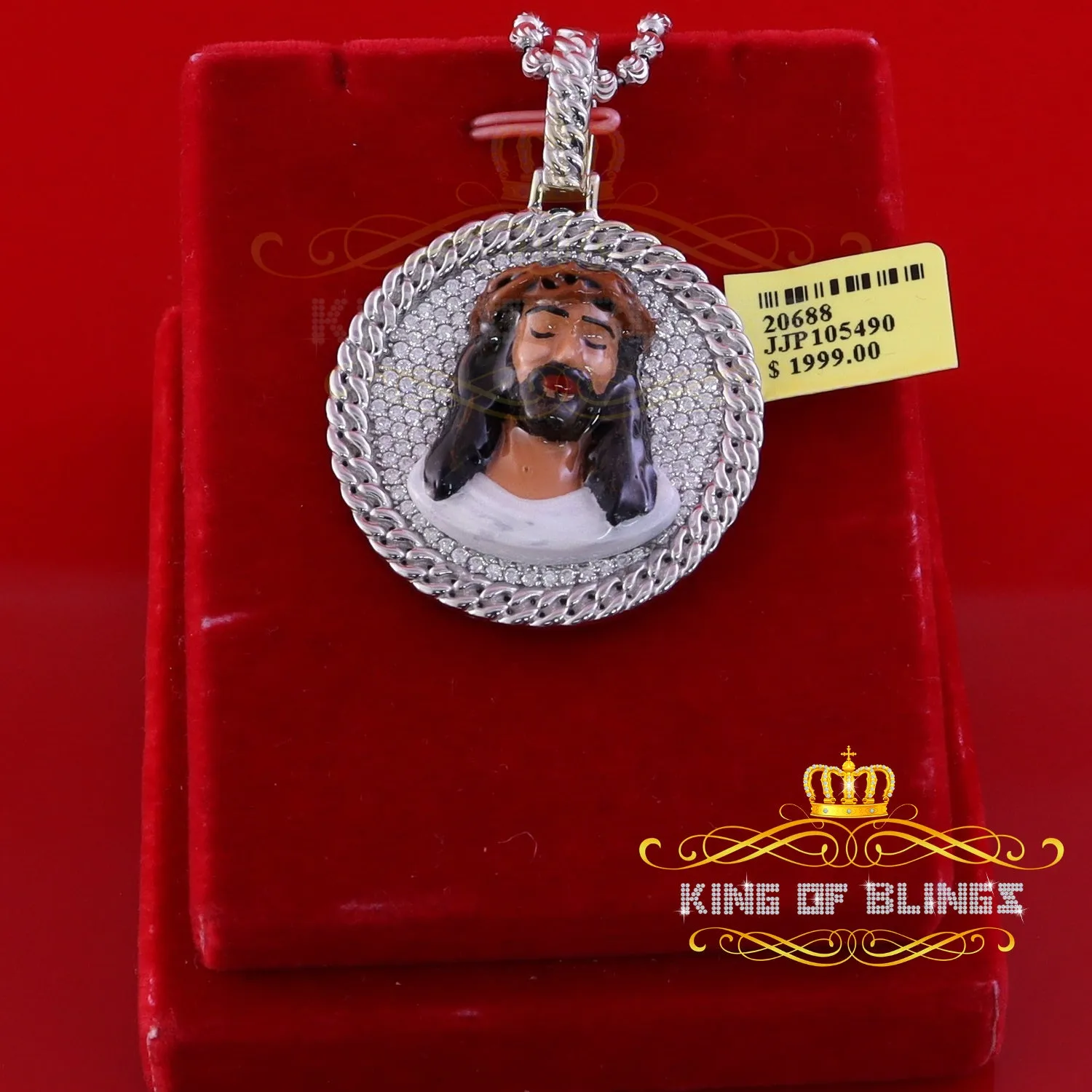 King Of Bling's 925 Sterling Silver 2.00ct W/Crushed Moissanite White "1.50" Jesus Charm Pendant