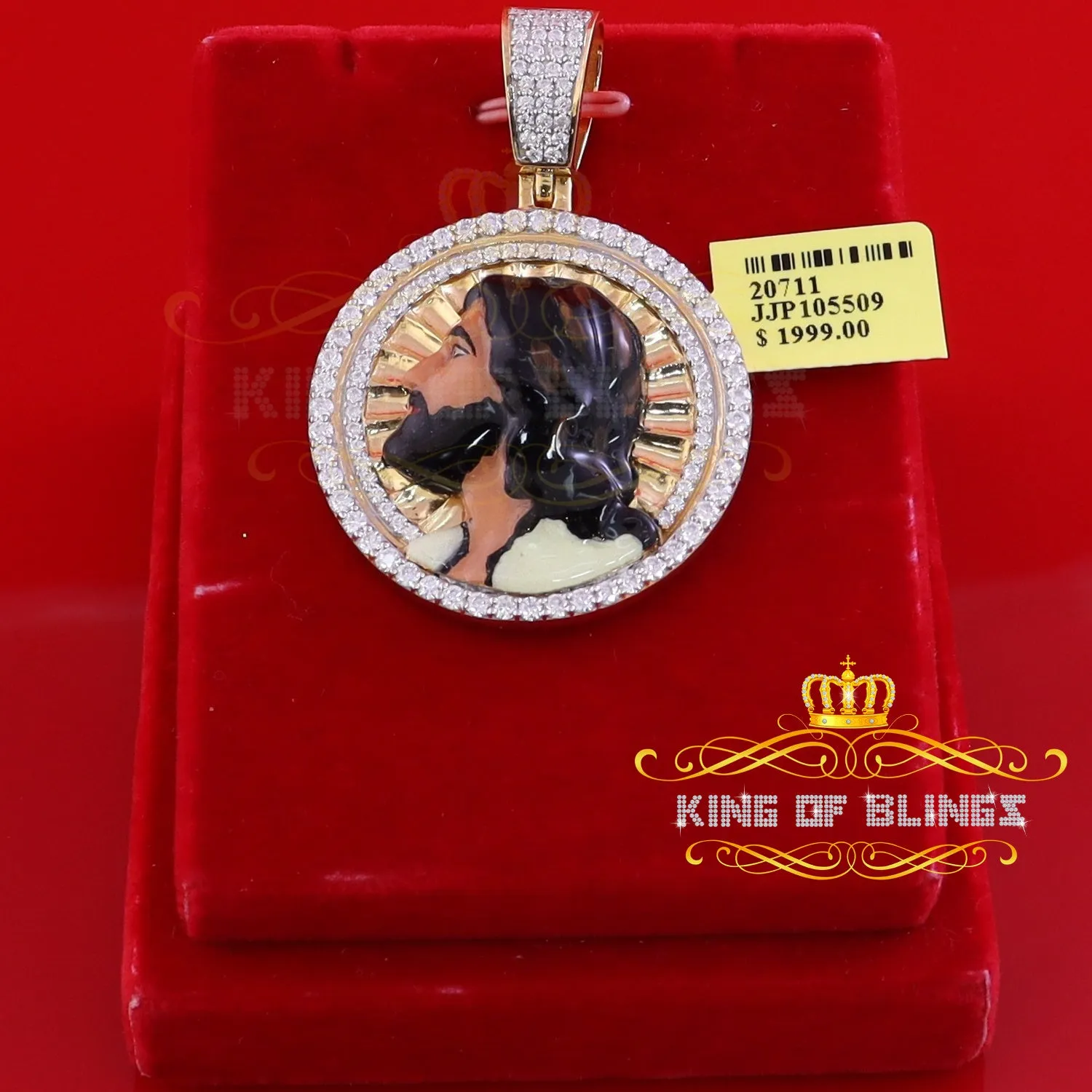 King Of Bling's 925 Sterling Silver JESUS Yellow Pendant 3.00ct Genuine Moissanite for He/She