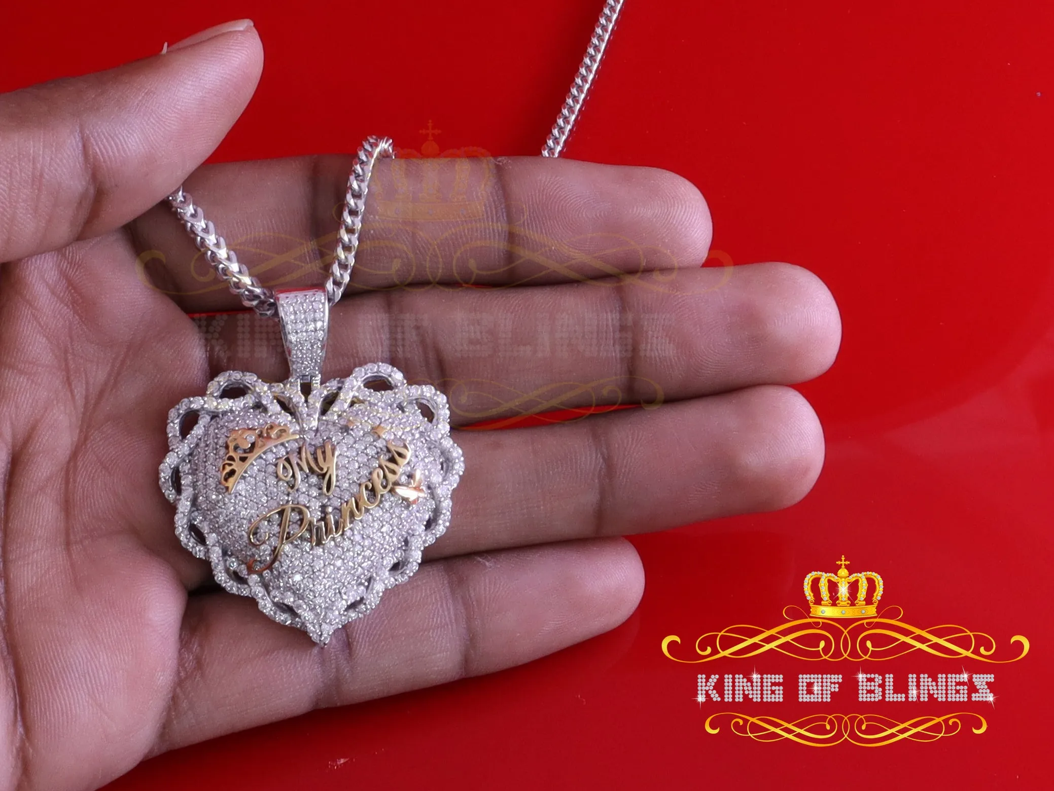 King Of Bling's King's Sterling Silver White MY PRINCESS Heart Pendant 6.00ct Real Moissanite