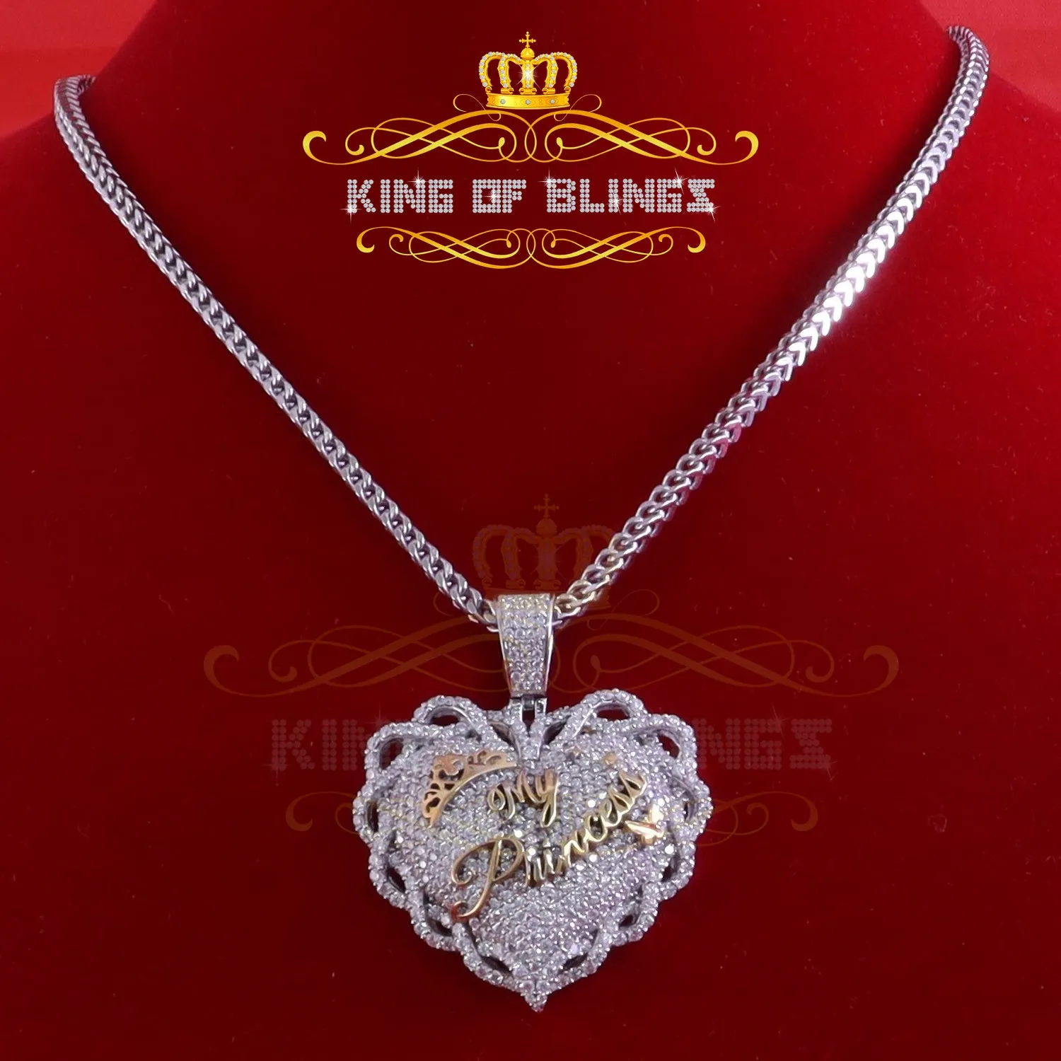 King Of Bling's King's Sterling Silver White MY PRINCESS Heart Pendant 6.00ct Real Moissanite