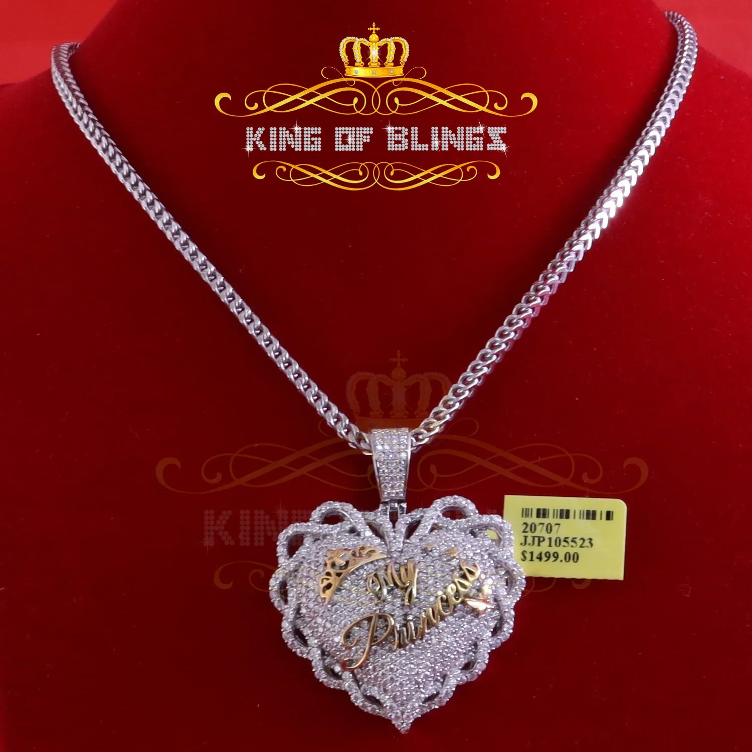 King Of Bling's King's Sterling Silver White MY PRINCESS Heart Pendant 6.00ct Real Moissanite