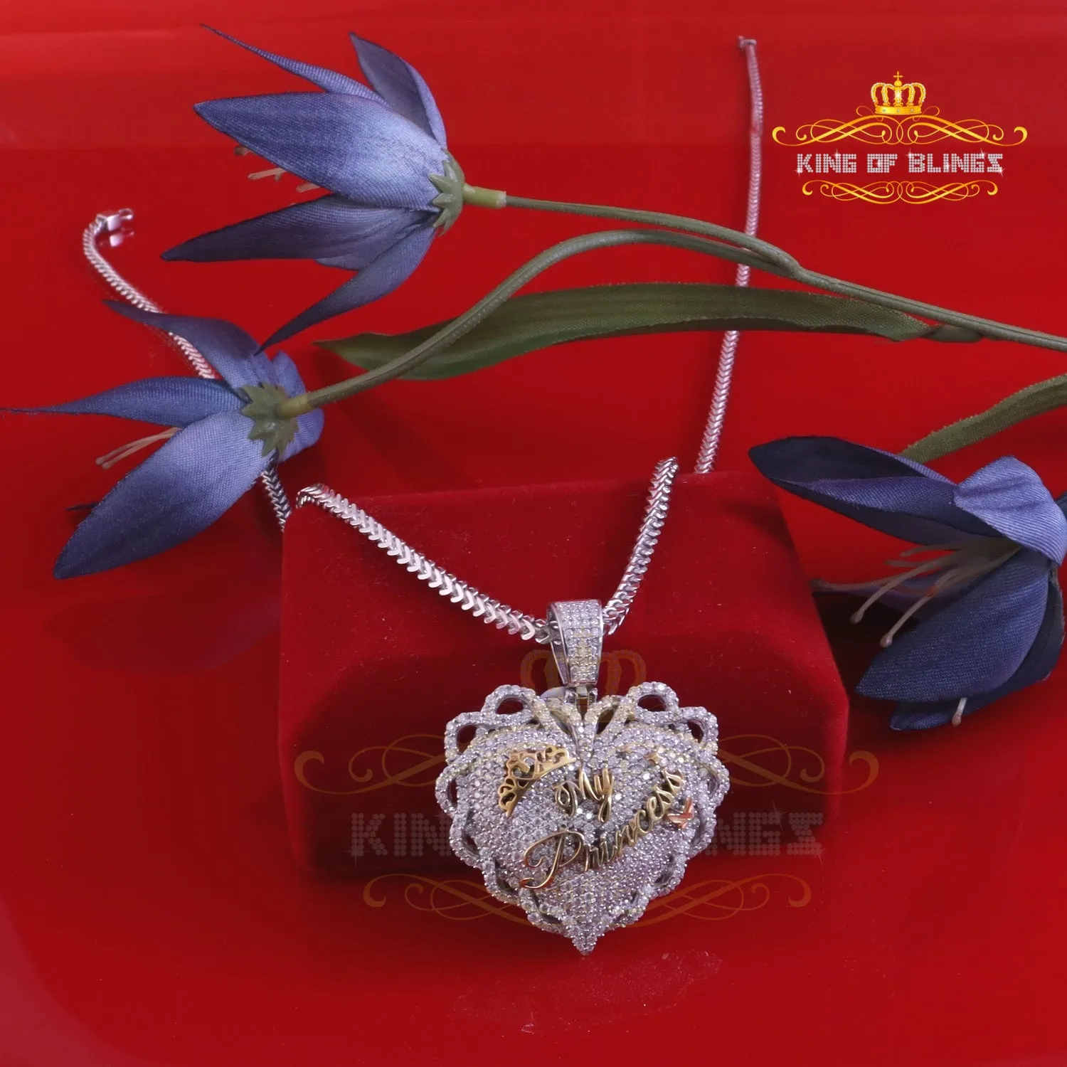 King Of Bling's King's Sterling Silver White MY PRINCESS Heart Pendant 6.00ct Real Moissanite