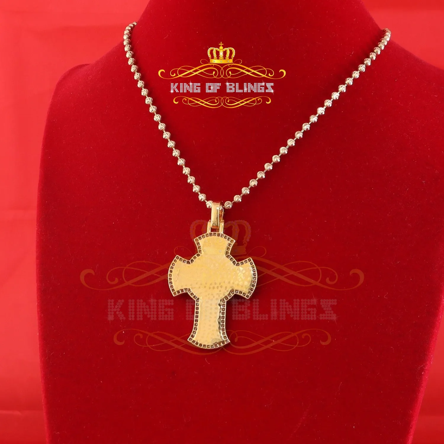 King Of Bling's Men's 'VVS ' IF'D' Moissanite 1.00CT Enamel Silver BigJESUS Yellow Cross Pendant