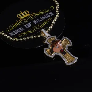 King Of Bling's Men's 'VVS ' IF'D' Moissanite 1.00CT Enamel Silver BigJESUS Yellow Cross Pendant