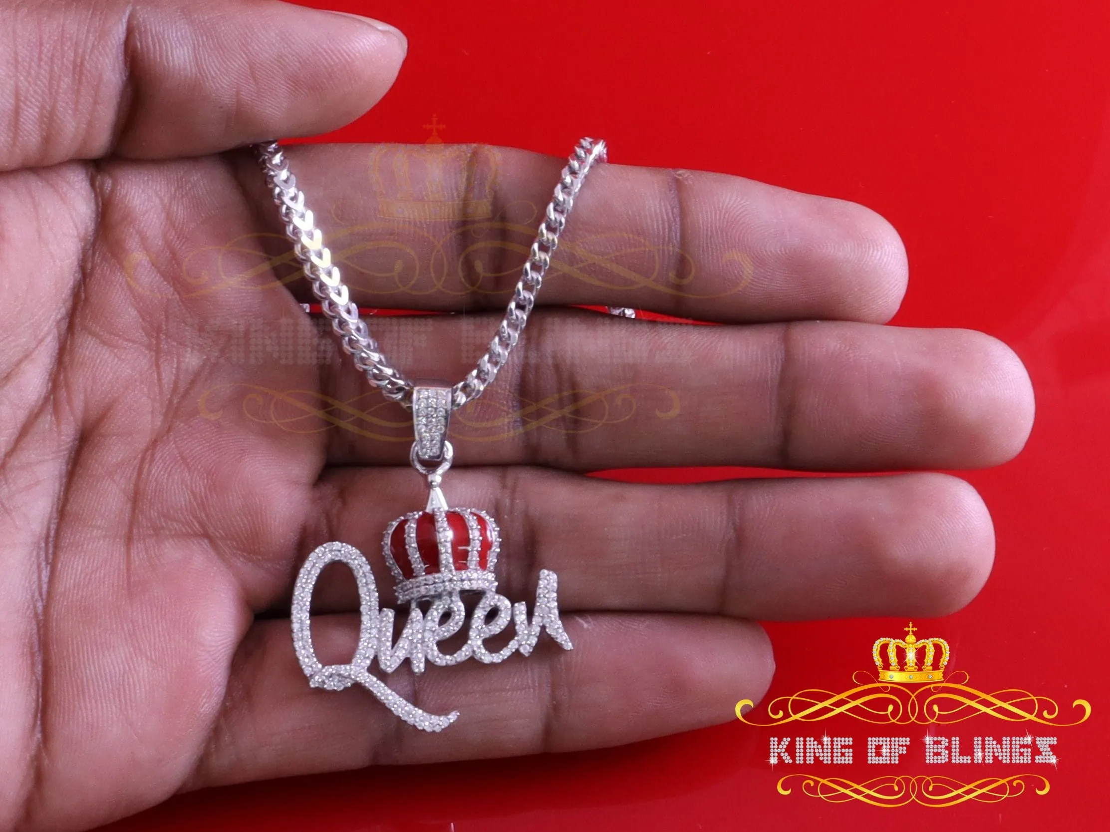 King Of Bling's QUEEN with CROWN BELL White Pendant 2.00ct Real Moissanite 925 Sterling Silver