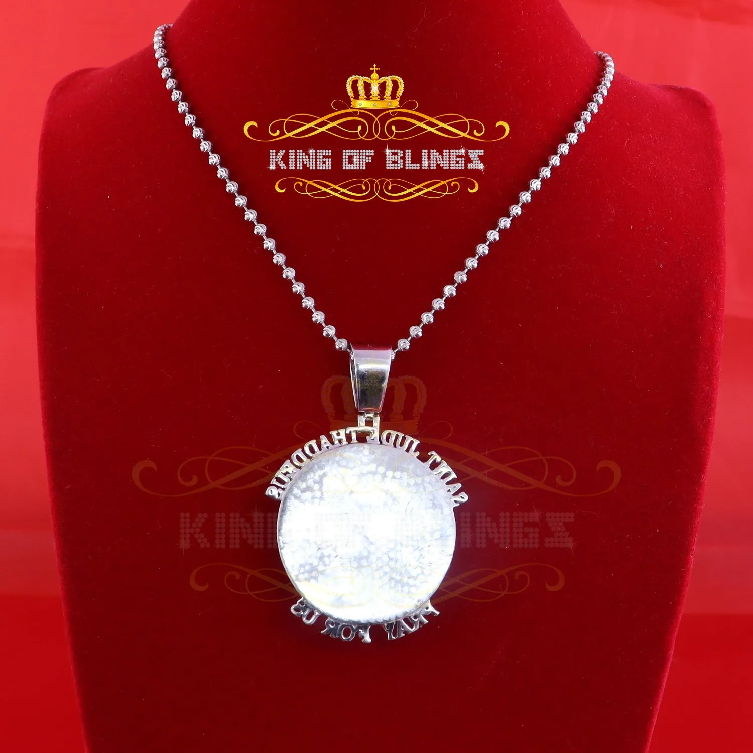 King Of Bling's SAINT JUDE THADDEUS Sterling Silver White Pendant with 2.0ct Genuine Moissanite