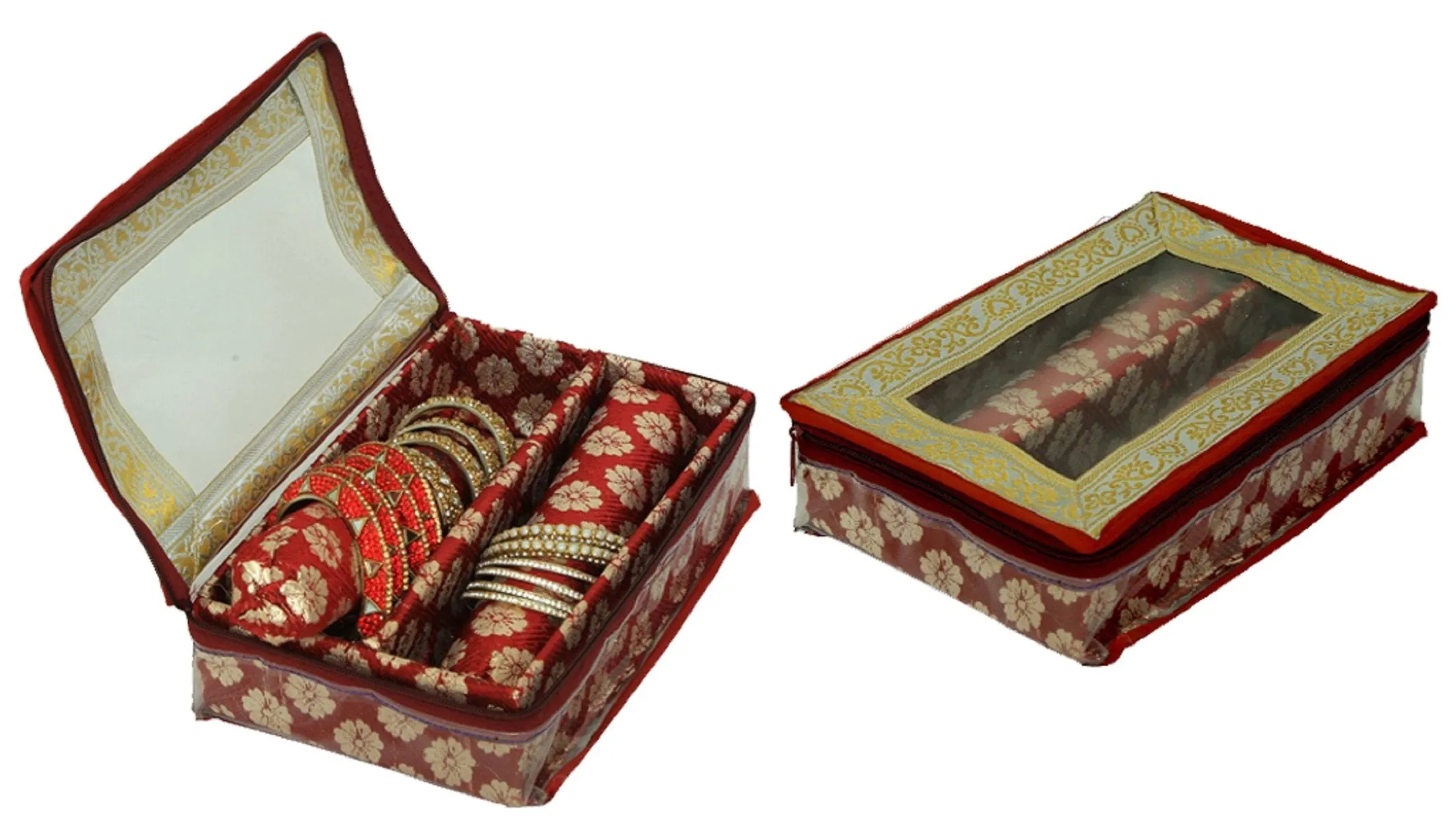 Kuber Industries 2 Pieces Wooden Two Roll Bangle Box Set, Maroon (COMBNG02), Standard